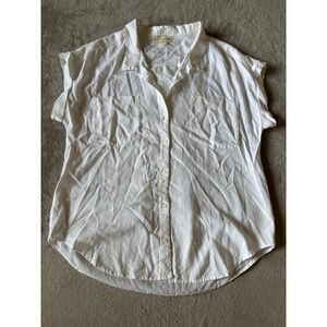 Anthropologie Cloth & Stone Size L White Breezy Button Down Short Sleeve‎ Shirt